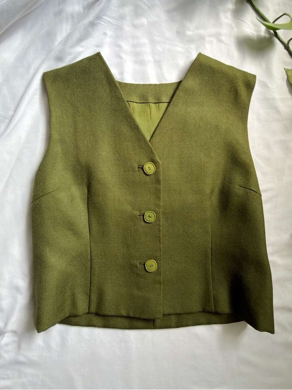 Olive Green Women's Button Front Vest